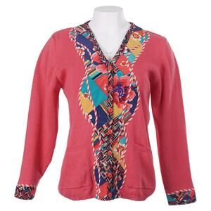 KOOS of course! Cardigan S Pink Cotton Blend Knit V-Neck Long Sleeve Sweater